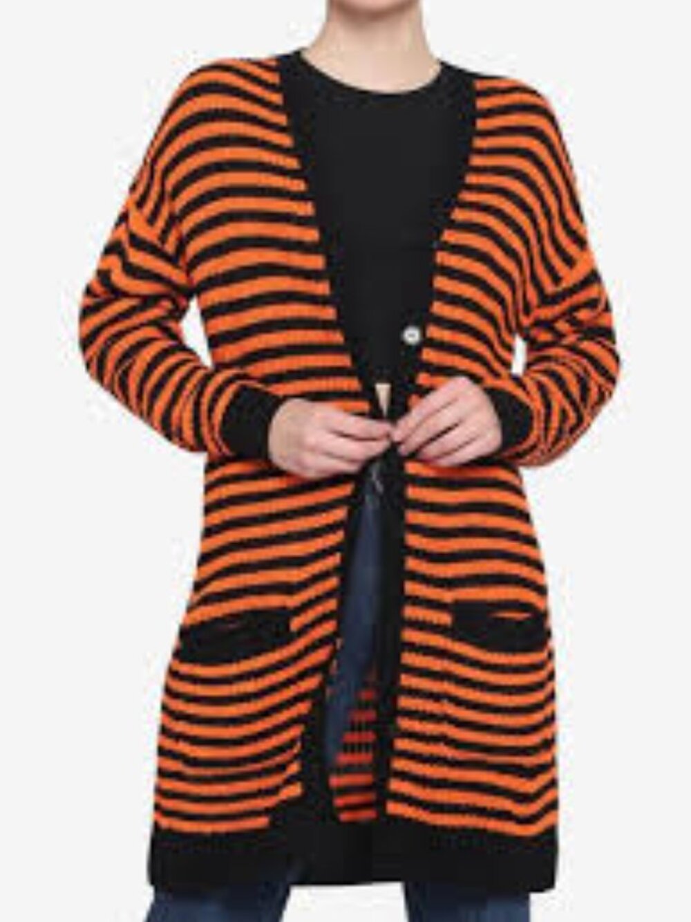 Hot Topic Cardigan Duster 2 Pocket Women's S/M Striped Long Sleeve Sweater